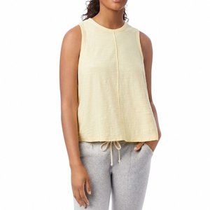 Women Tank Top Yellow Alternative Crewneck Sleeveless Seam Cotton Adrift Slub